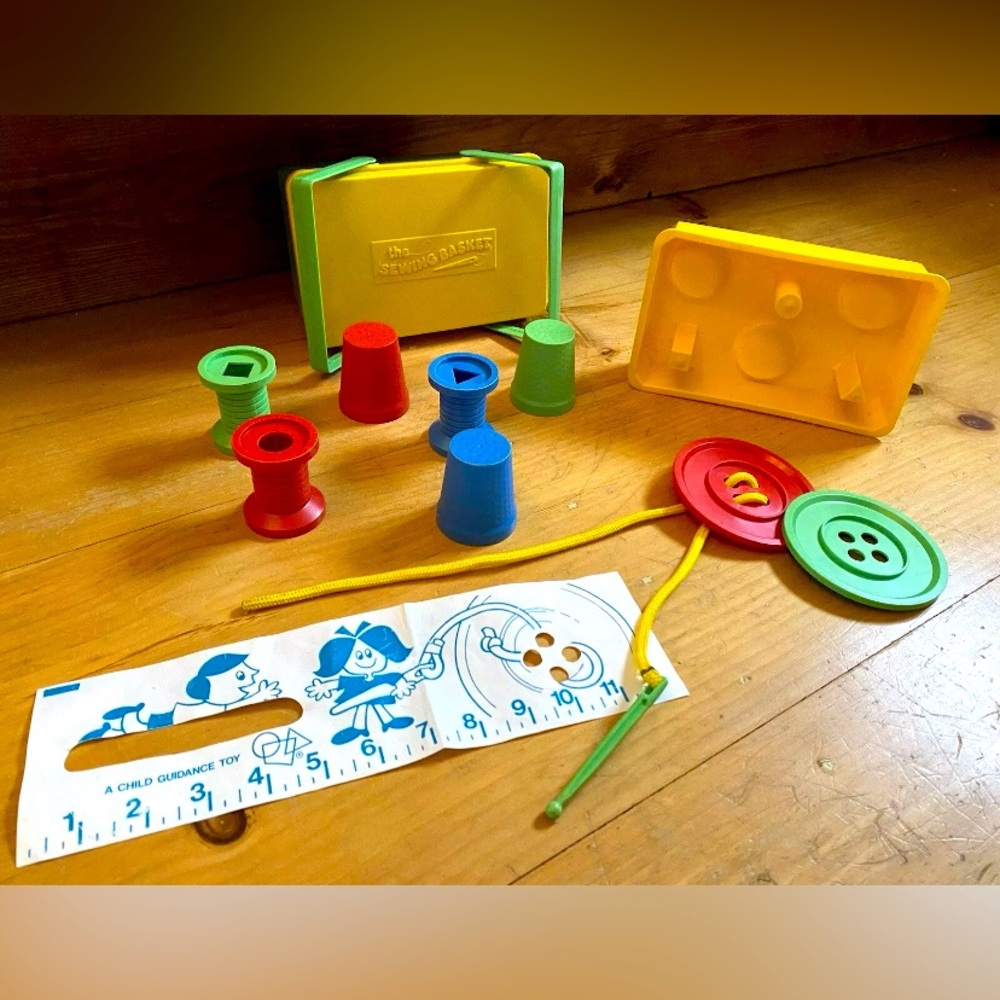 Vintage 1970s ‘The Sewing Basket’ Child’s Guidance Toy with Spools & Buttons